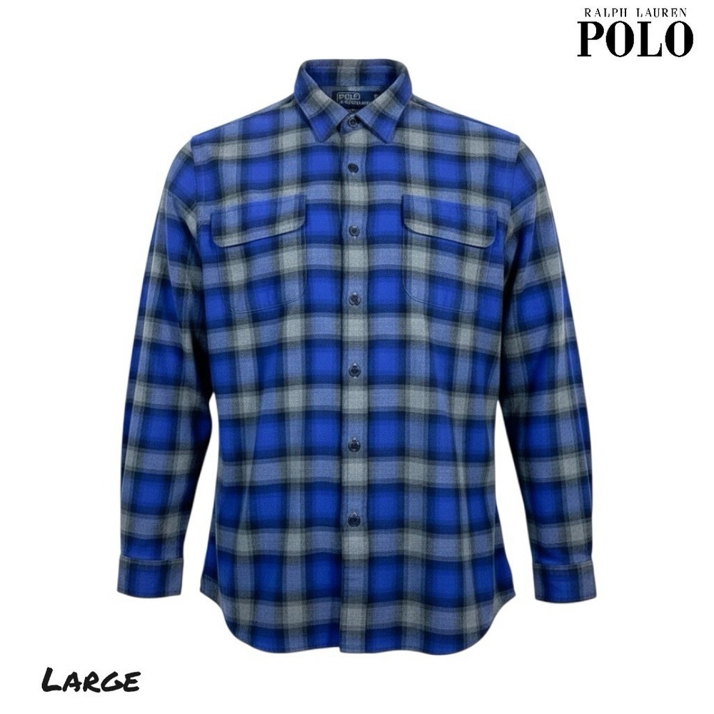 VTG Polo By Ralph Lauren Heritage Ski Camp Flannel Shirt Mens LRG Blue Plaid